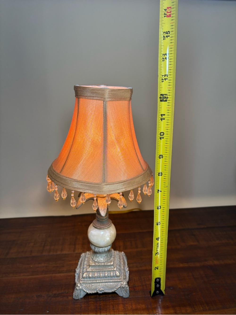 Vintage Style Accent Table Lamp / Gold Fabric Shade With Crystal Bead Drops - Picture 10 of 10